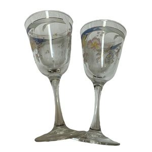 MARIO VALENTINO Aperitif/Wine/Port Floral Glasses With Gold Lining Set of Two